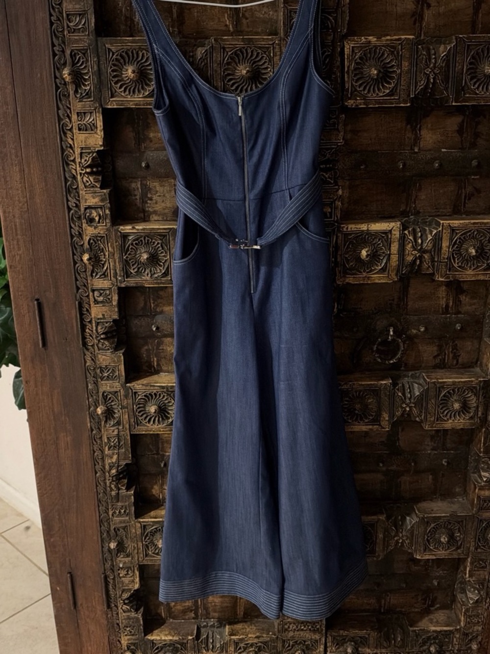 Alexis Navy Sleeveless Denim Maxi Dress with Front Zip